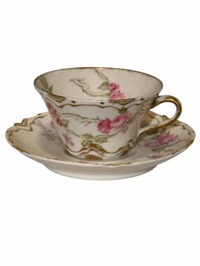 Antique Haviland & Co. Limoges Porcelain Teacup and Saucer Set - Made in France